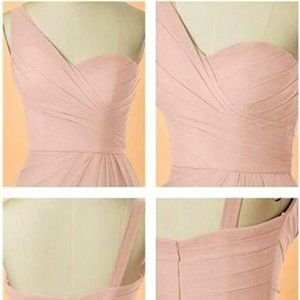 AW Bridal Soft Pink Long Formal One Shoulder Gown Bridesmaid Prom Cocktail Dress